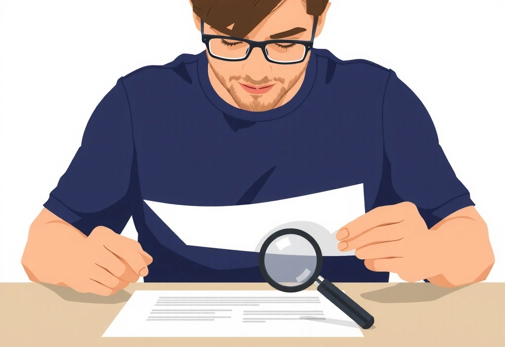 Illustration of a person reading a legal document with a magnifying glass