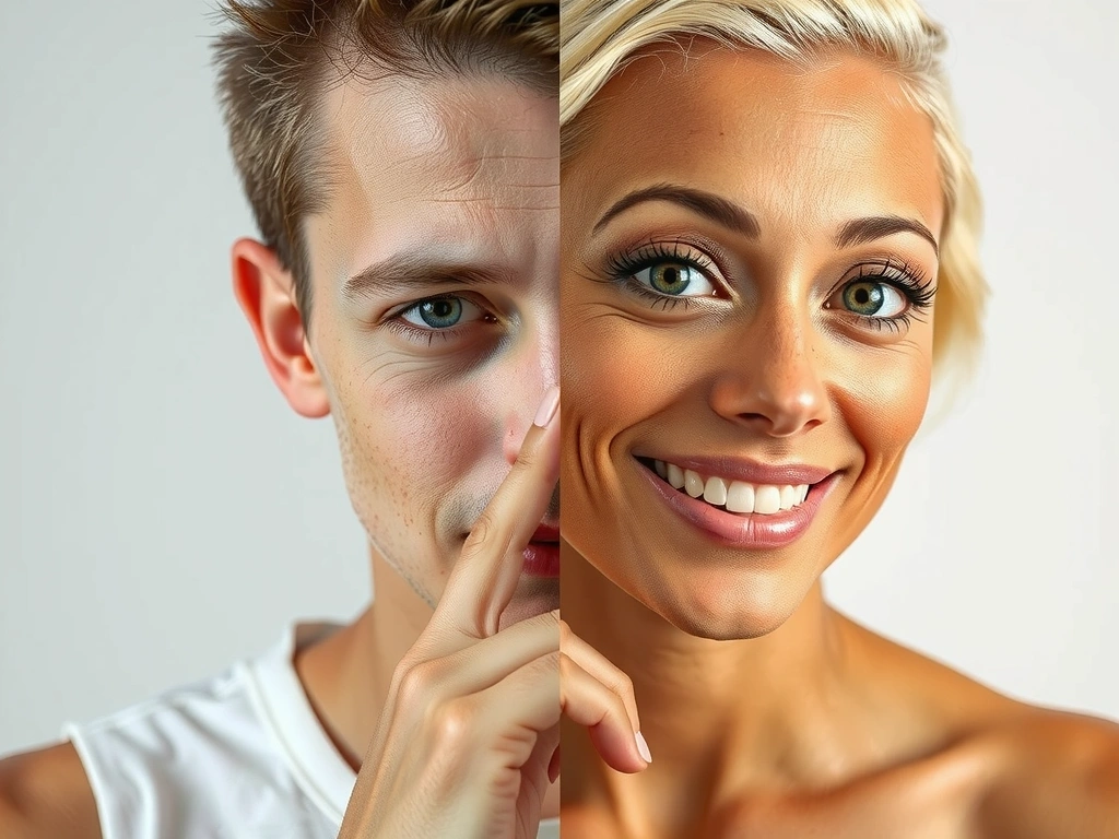 Εικόνα ενός κουρασμένου ατόμου και ενός υγιούς ατόμου για σύγκριση έλλειψης σιδήρου